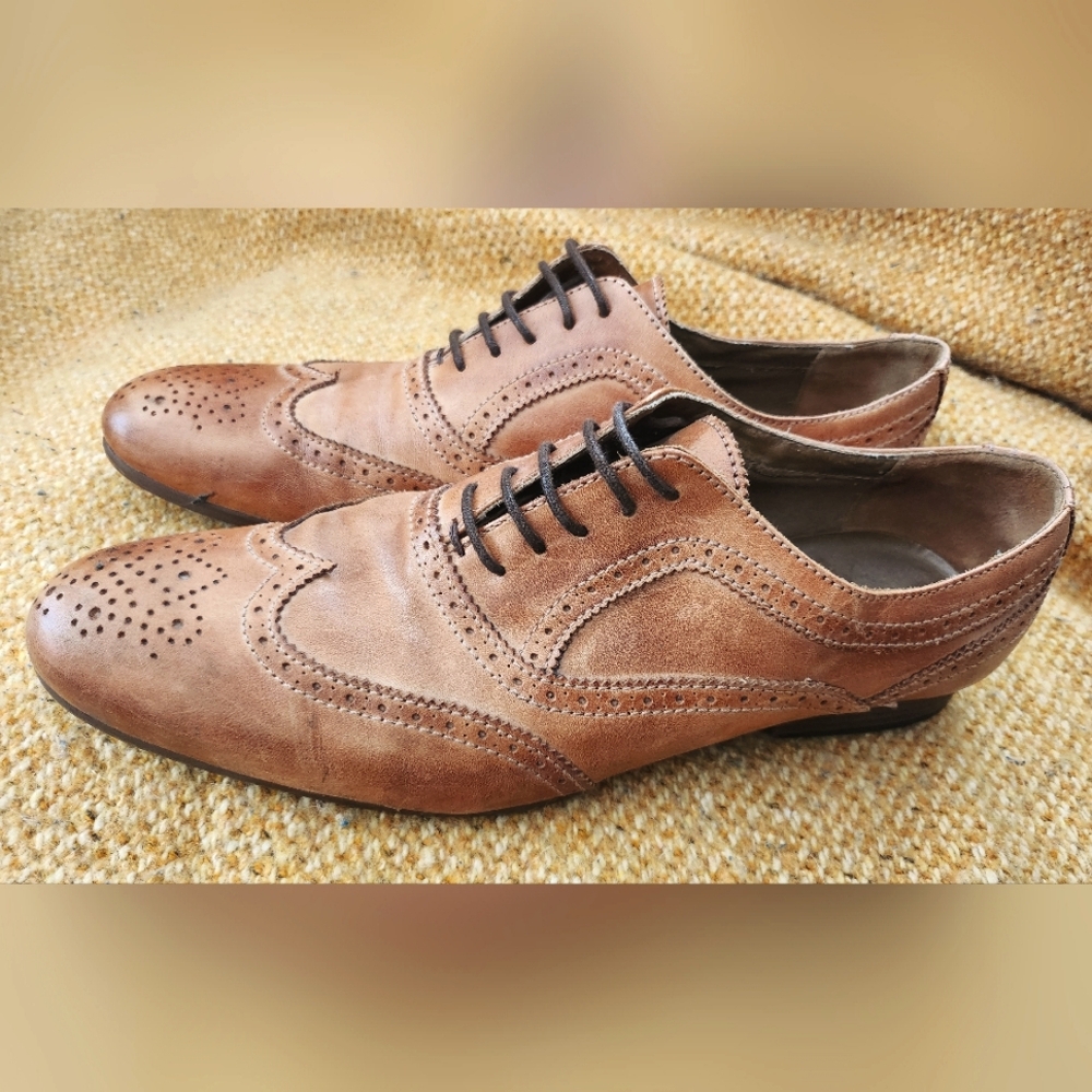 ZARA MAN OXFORD BROWN LEATHER DRESS SHOES Size 12
